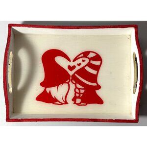 Handmade Wood Gnomes Serving Tray Black Red White Hearts Love Valentine's Day
